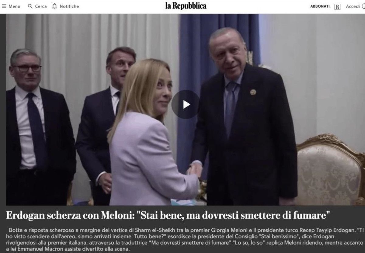 Cumhurbaşkanı Erdoğan’ın Meloni’ye sigara uyarısı İtalya’da gündem oldu Cumhurbaşkanı Erdoğan’ın Meloni’ye sigara uyarısı İtalya’da gündem oldu